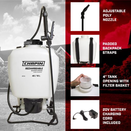 Chapin 60124: 4-Gallon Multi-Purpose Internal Battery Rechargeable Backpack Sprayer, Translucent White, Poly Tank - Image 7