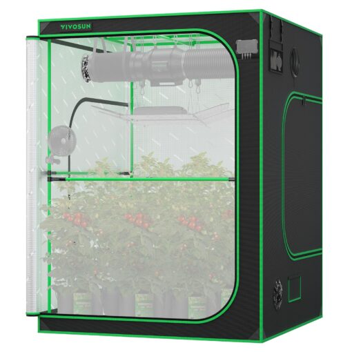 VIVOSUN P558 60"×60"×80" PRO Grow Tent, with Thick 1 inch Poles, Strengthened High Reflective Mylar Oxford Fabric, Extra Hanging Bars & High CFM Kit for Hydroponics Indoor Plant for AeroLight A200SE×3