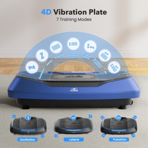 FLYBIRD 4D Vibration Plate 500 LBS Capacity, Oscillation, Linear, Pulsation Vibration Plate Exercise Machine, Triple Motors Vibration Plate for Lymphatic Drainage & Bone Density Building-Blue - Image 6