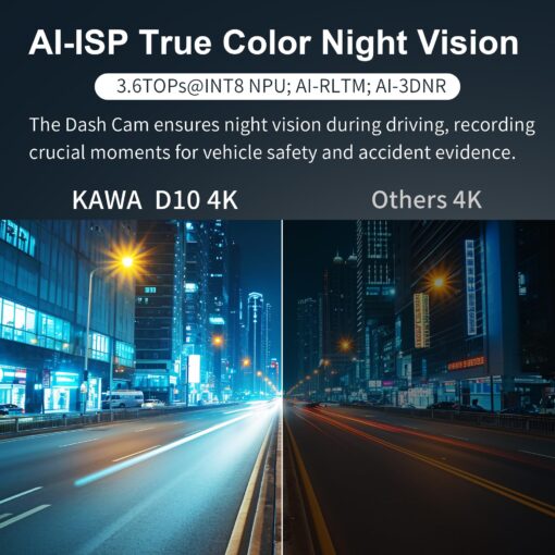 KAWA 4K Dash Cam Front Rear, AI-ISP Night Vision, Free 64GB Card, 4K+1080P Dual WiFi Dash Camera for Cars with Sony STARVIS, GPS and Speed Dashcam, 3.16” IPS Screen, G-Sensor, AI 24H Motion Detection - Image 9