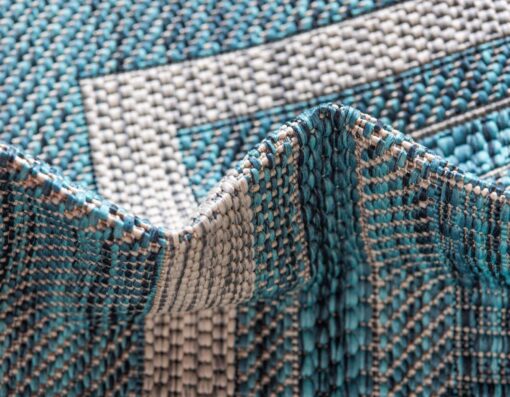 Unique Loom Outdoor Border Collection Area Rug - Soft Border (8'x 11' 4" Rectangle, Teal/ Ivory) - Image 4