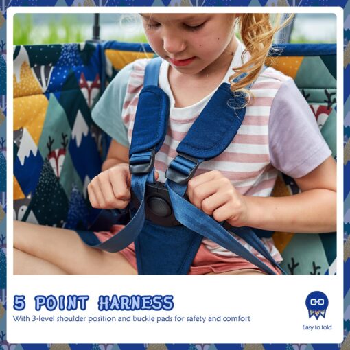 EVER ADVANCED Side-Unzip Wagon Stroller for 2 Kids, Push Pull Stroller with Adjustable Handle, Easy Access Zipper Door, 5-Point Harness, UV-Protection Canopy Shock-Absorbing Wheels, Fox Printing - Image 5