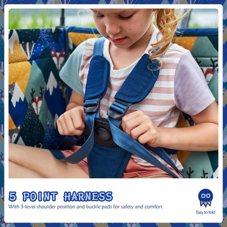EVER ADVANCED Side-Unzip Wagon Stroller for 2 Kids, Push Pull Stroller with Adjustable Handle, Easy Access Zipper Door, 5-Point Harness, UV-Protection Canopy Shock-Absorbing Wheels, Fox Printing - Image 5