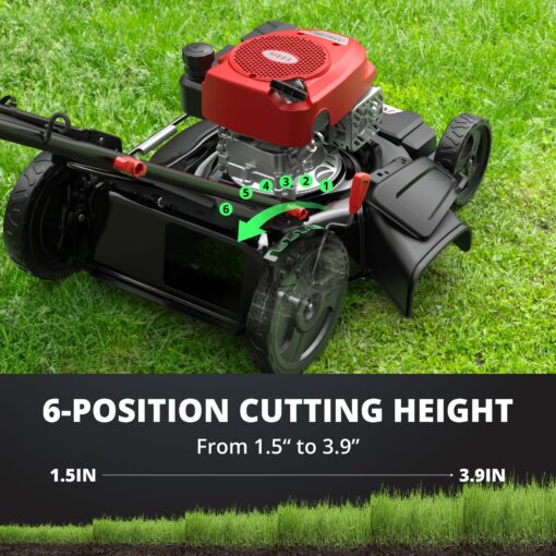 AMERISUN 21" Gas Lawn Mower, 144cc Engine, 2-in-1 Mulching & Side Discharge, 6-Position Height Adjustment, Foldable Handles for Lawn, Yard, and Garden Maintenance - Image 5