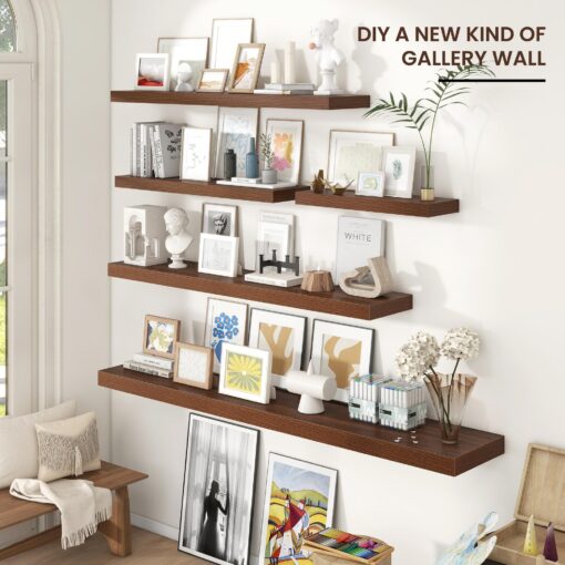 Large Floating Shelves for Wall, 72"W x 11.6"D x 2"H, 1 Pack of Long Wall Mounted Engineered Wood Shelves with Invisible Brackets for Living Room Bedroom Bathroom Kitchen Decor and Storage, Walnut - Image 2