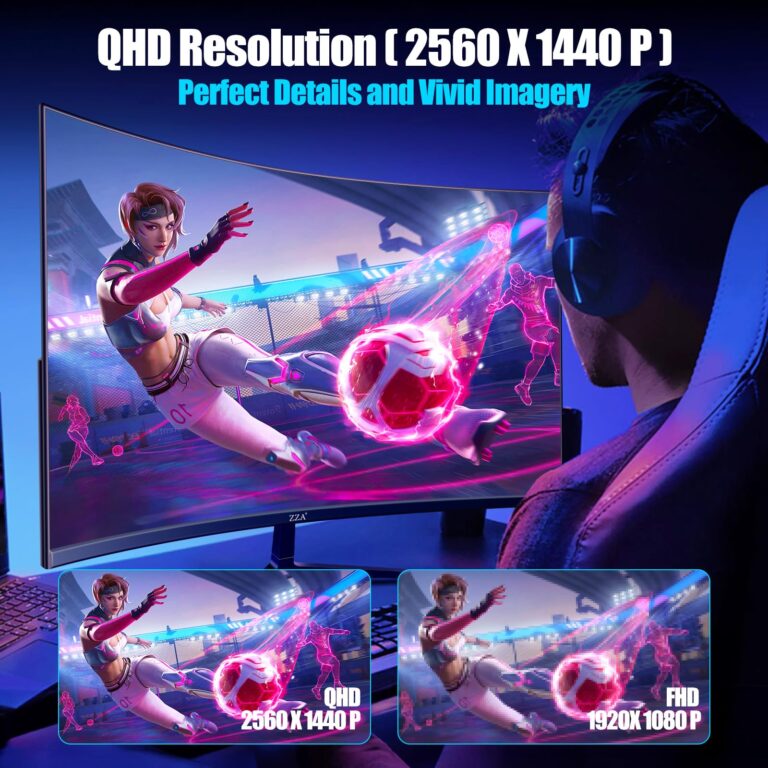 ZZA 27 Inch QHD 2560 x 1440 Gaming Monitor 165Hz 1ms Fast IPS Computer Monitor,1800R, HDMI 2.0 x2 |DP1.4x2 VESA Mount, 99% sRGB HDR Eye Care Metal Stand - Image 7