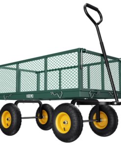 Vibemo Steel Garden Cart, 2-in-1 900 lbs Heavy Duty Utility Wagon, with Removable Mesh Sides to Convert into Flatbed, 240° U-Turn 10" Pneumatic Tires Garden Wagon for Farm Yard Lawn Garden Camping