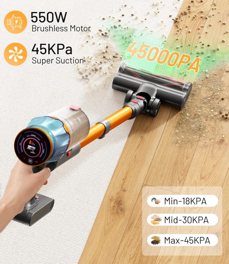 KARDV Cordless Vacuum Cleaner, 45Kpa/550W Stick Vacuum with Touch Screen, Max 65Mins Vacuum Cleaners for Home, Upgraded Green Light & Anti-Tangle Wireless Vacuum for Pet Hair/Carpet/Hardwood Floor - Image 8