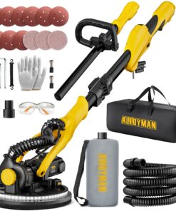 Drywall Sander, 1050W Electric Drywall Sander with Vacuum Dust Collection, 2100RPM Wall Sander with 7 Variable Speed, Foldable & Extendable Handle, Double-Deck LED Light, Dust Bag and Hose
