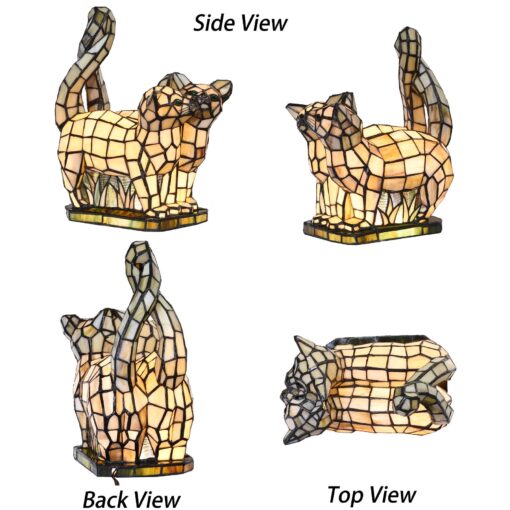 Bieye L10771 Cats in Love Tiffany Style Stained Glass Accent Table Lamp Night Light for Home Decoration (Two Cats, Yellow) - Image 6