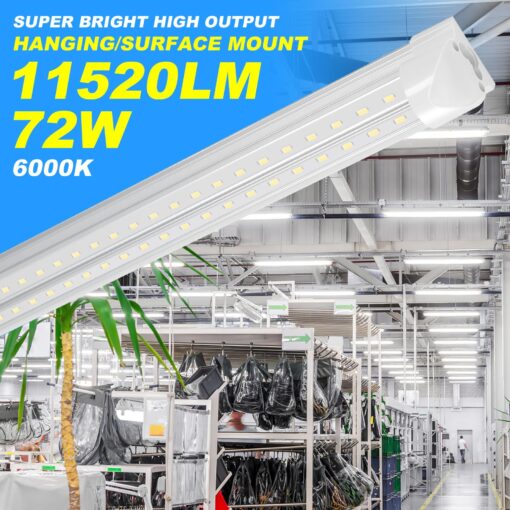 Phiwicsh 8FT LED Shop Light 10 Pack, Hanging/Surface Mount 6000K/White Light LED Tube Light, Plug & Play 72W 11520LM Super Bright High Output T8 LED Ceiling Lighting, Linkable Shop Lights for Garage - Image 7