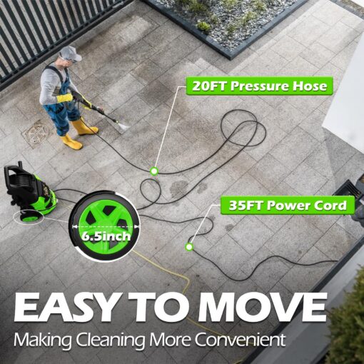 Pressure Washer, 5000PSI 3.2GPM Adjustable Touch Screen with 55FT Total Length Power Washer Electric Powered 4 Nozzles for Driveways Furniture or Cars 2000W - Image 3
