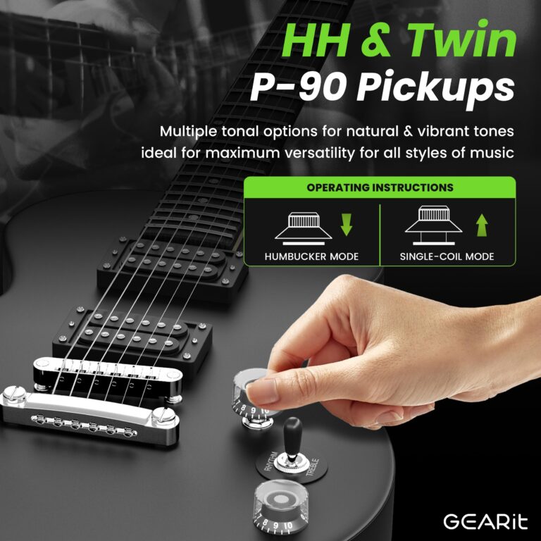 GEARit GI-155 Valley Series, 39" Electric Guitar Set w/Amplifier, H-H Pickups with Coil Split, All-Inclusive Starter Kit with Tuner, Gig Bag, and Guitar Strap, Cable, Picks, Strings - Black - Image 7
