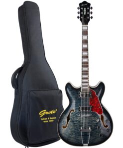 GROTE Jazz Electric Guitar Semi-Hollow Body Trapeze Tailpiece Bridge Guitar Gig Bag(Black02)