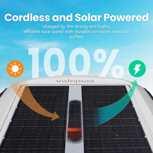 Vidapool Solar Powered Automatic Robotic Pool Skimmer Cleaner,Solar Pool Surface Cleaner Dual Mode with Obstacle Avoidance Daytime ＆ Overnight Continuous Cleaning Ideal for All Swimming Pool-White - Image 9
