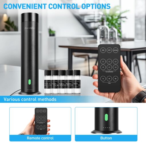 Waterless Scent Diffuser Starter Kit - 800 Sq Ft Coverage, Hotel Scent Diffuser, Essential Oil Diffuser Large Room, Included 5 Scent Oils, Remote Control, Black, 11.20In - Image 5