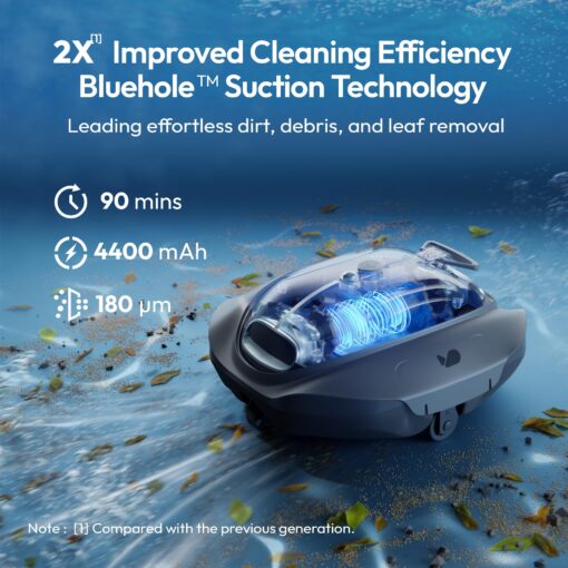 BUBLUE Bubot 300P Cordless Robotic Pool Cleaner, Pool Vacuum, Bluehole Suction, Dual Motors, DirtLock 2.0, Quick Charging, 90-Min Runtime for Above-Ground Flat Pools up to 850 Sq.Ft, Space Gray - Image 5