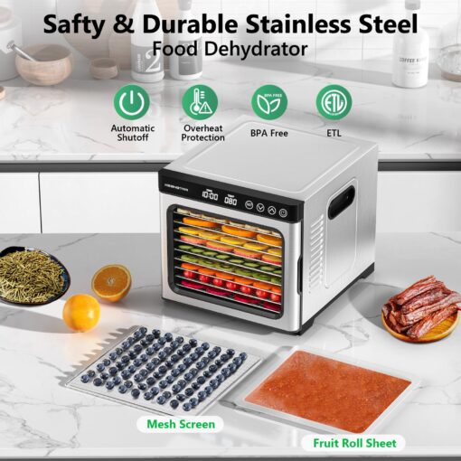 KEENSTAR Food Dehydrator Machine, 9 Stainless Steel Trays Jerky Dryer with Digital Adjustable Timer & Temperature Control, Dryer Machine for Dog Treats, Herb, Veggies, Meat, Fruit - Image 4