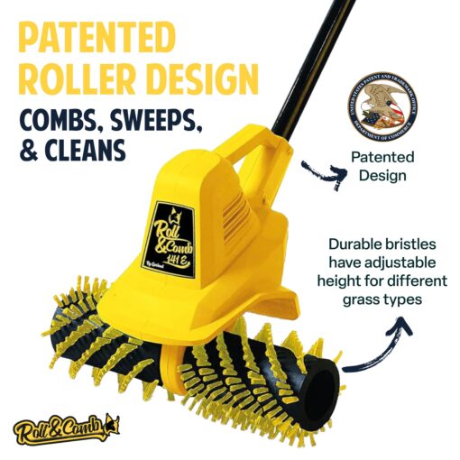 Artificial Turf Sweeper Broom by Roll & Comb, Corded Electric Power Rake for Artificial Grass, Fake Grass Cleaner for Dogs, Model 141e, 10.6lb. - Image 4