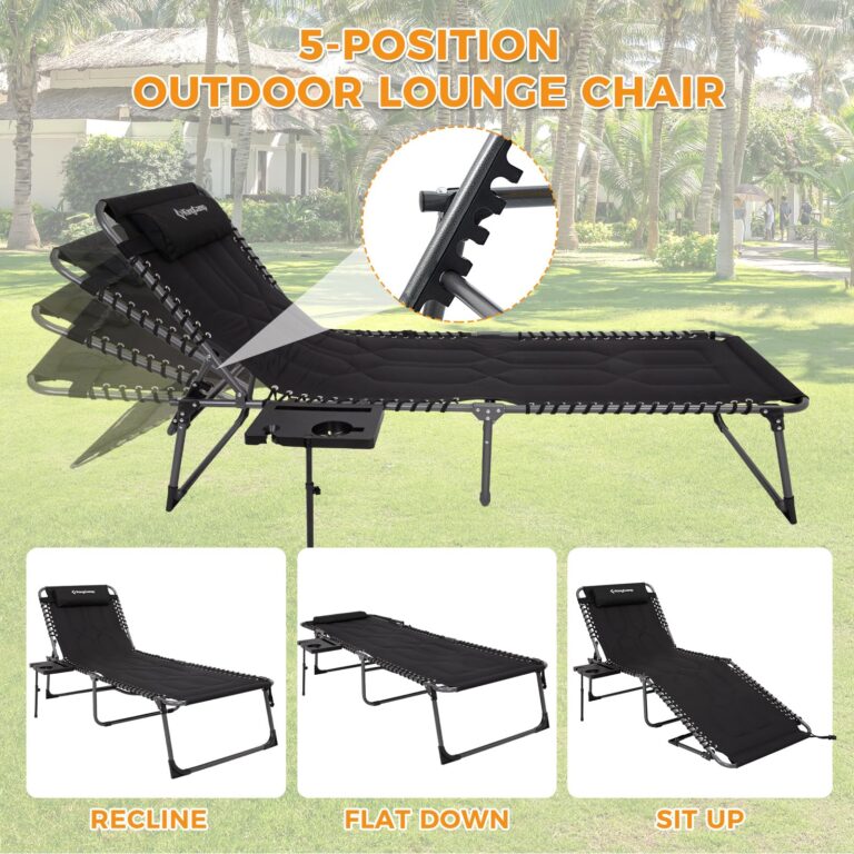 KingCamp Oversize Padded Folding Chaise Lounge Chair for Outdoor, Patio, Beach,Lawn, Sunbathing, Tanning Reclining Chairs with Pillow & Side Table（2 Pack, Black） - Image 9