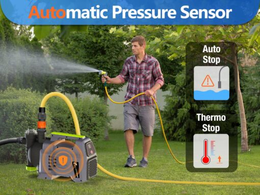 FLUENTPOWER 1.5HP Automatic Garden Booster Pump with Integrated Prefilter, 1300GPH, Lift 150FT, Portable Shallow Well Jet Pump, Water Transfer Draining Pump for Home Garden Lawn Sprinkler Irrigation - Image 6