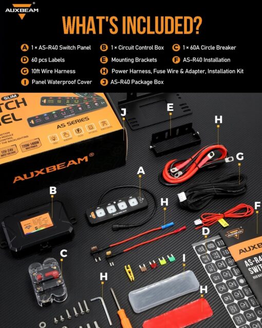 Auxbeam 4 Gang Slim Switch Panel RGB AS-R40 Automatic Dimmable Switch Panel with Toggle Momentary Pulsed LED Control Panel Off Backlight 12-24V for Truck Offroad Car Boat Waterproof, 2-Year Warranty - Image 2