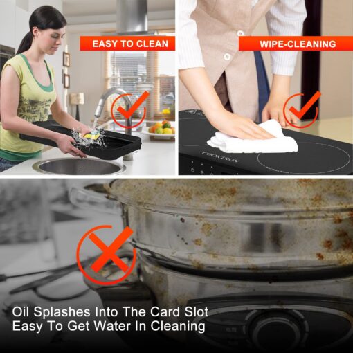 COOKTRON Portable Induction Cooktop 2 Burner with Removable Iron Cast Griddle Pan Non-stick, 1800W Double Induction Cooktop with Child Safety Lock & Time, Great for Family Party - Image 5