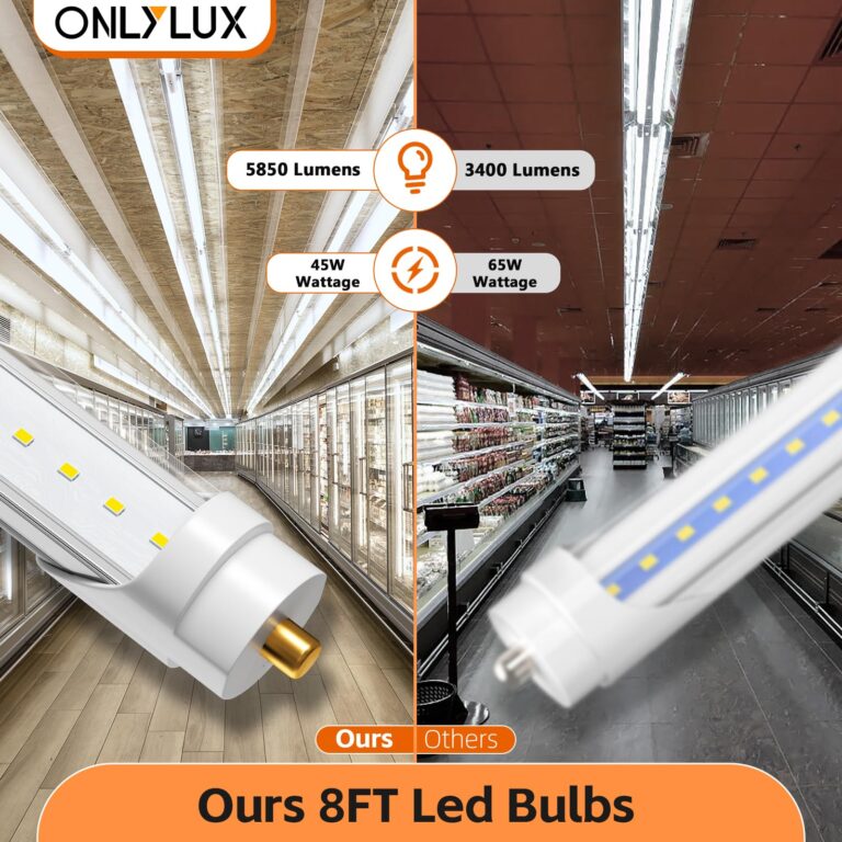 ONLYLUX 8 Foot Led Lights, T8 96" 45Watt FA8 Single Pin LED Shop Lights 5850LM, Ballast Bypass, 6000k, F96 8ft Led Bulbs Fluorescent Replacement,Workshop, Warehouse, Clear Cover(12 Pack) - Image 4