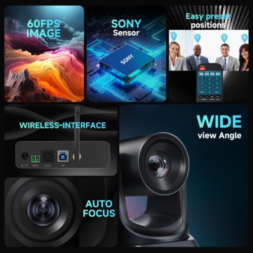 TONGVEO Wireless Conference Room Webcam, Church Live Streaming 10X USB 1080P 60fps PTZ Camera for Worship Services Online Conference, Works with Zoom, Skype OBS - Image 8