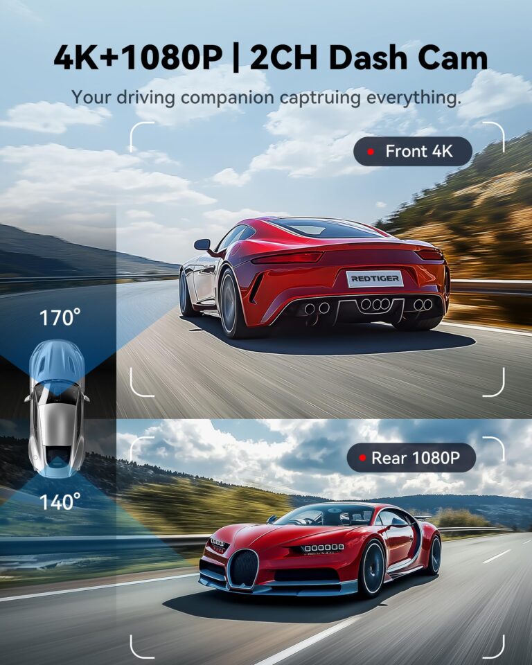REDTIGER 4K Dash Cam Front Rear, 5.8GHz WiFi APP Control, Voice Control, Included 128GB Card, 3.18'' Touch Screen, Dash Camera for Cars with GPS, WDR Night Vision, 24H Parking Monitor(F7NX) - Image 7