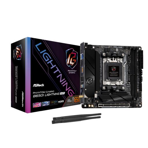 ASRock B650I Lightning WiFi 6E AMD Socket AM5 Ryzen 9000/8000/7000 Series B650 DDR5 7200+ (OC) MHz 128GB SATA3 6.0 Gb/s Mini ITX Motherboard M.2 2.5G LAN