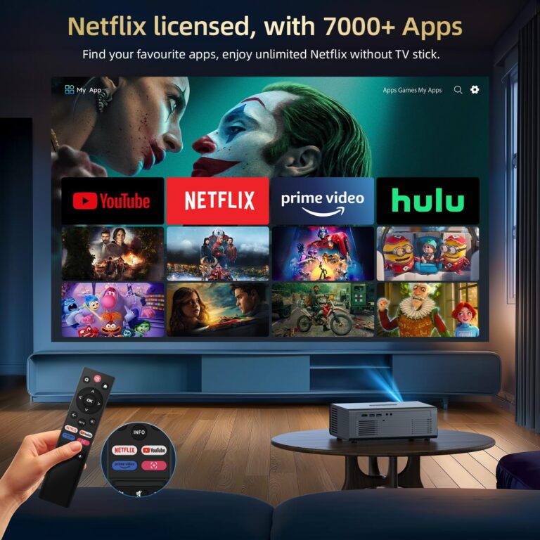 [Netflix Officially & Dolby Audio] Smart Projector with WiFi6 and Bluetooth5.3, Electric Focus & Auto Keystone 4K Support, 22000L Movie Projectors, OWNKNEW Native 1080P Proyector Built-in Apps - Image 7