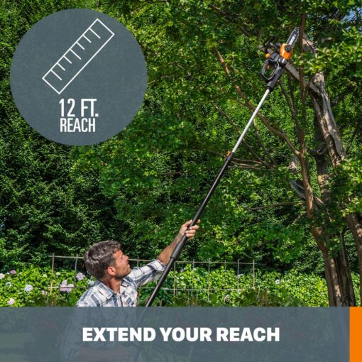 Worx WG323 20V Power Share 10" Cordless Pole/Chain Saw with Auto-Tension (Battery & Charger Included) - Image 4
