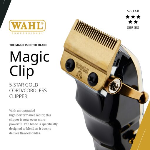 Wahl Professional 5 Star Cordless Magic Clip Gold High Performance Hair Clipper 100 Minute Run Time Lithium Ion Gold - Image 7