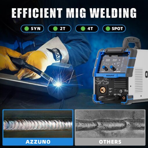 AZZUNO MIG Welder 110V/220V, 200A 8 in 1 Welder Machine Flux Core MIG/Gas MIG/MAG/Aluminum MIG/Spot MIG/Lift TIG/Stick Welding/Spool Gun Compatible, Multiprocess Welding Machine - Image 4