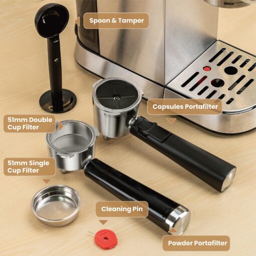 Gevi Espresso Machine 20 Bar with Portafilter for Nespresso Original Capsules and Coffee Powder, Professional Espresso Maker with Milk Frother for Cappuccino, Latte, Compact Espresso Coffee Machine - Image 2