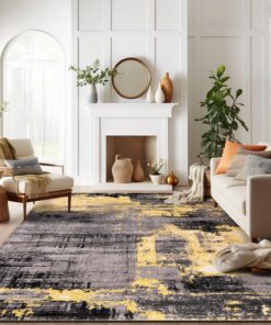 Rugshop Modern Abstract Design Non Shedding Soft Ideal for Living Room,Bedroom,Kitchen Area Rug 7' 10" x 10' Yellow
