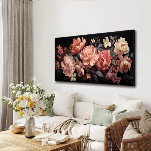 Flower Wall Decor Pink and White Botanical Painting Home Decor Aesthetic Framed Artwork for Living Room Bedroom Office Room Decor 24"x 48" - Image 3