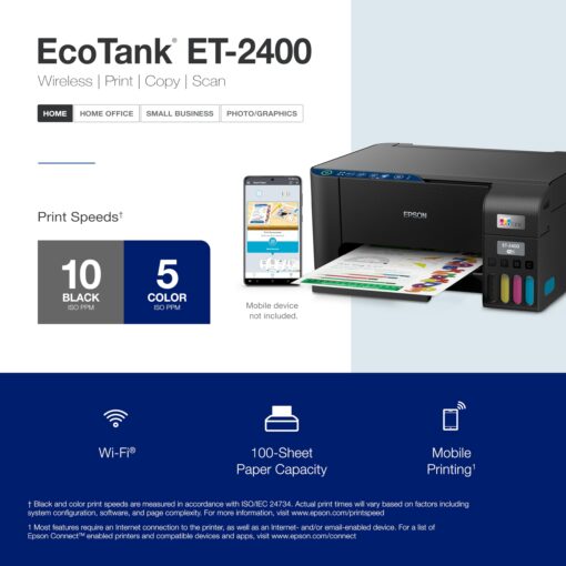 Epson EcoTank ET-2400 Wireless Color All-in-One Cartridge-Free Supertank Printer with Scan and Copy – Easy, Everyday Home Printing, Black - Image 4