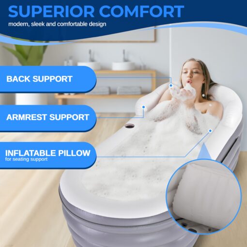SereneLife Jacuzzi Spa Bathtub with Bubble Massage Mat - Inflatable Bath w/Built-In Heater, Includes Inflatable Pillow, Cup Holder, Remote Control for LED Lighting, Backrest & Armrests - Image 8