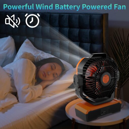 WESTTREE Battery Powered Fan Powerful Airflow Battery Operated Air Circulator Fan for Bedroom,Quiet & 360°Auto Oscillating Rechargeable Camping Fans with LED Light (RGBW) X66 Orange - Image 4