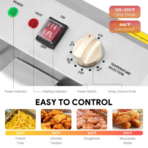 WILPREP 1600W Electric Deep Fryer, 20 lb. Commercial Deep Fryer with Dual Oil Tanks Baskets & Adjustable Temperature, Stainless Steel Electric Countertop Fryer with ETL & ETL Sanitation Certification - Image 7