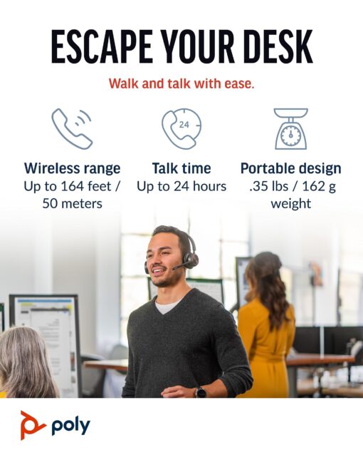 Poly Voyager 4320 UC Wireless Headset (Plantronics) - Stereo Headphones w/Noise-Canceling Boom Mic - Connect PC/Mac/Mobile via Bluetooth - Works w/Teams (Certified), Zoom, & More - Amazon Exclusive - Image 4