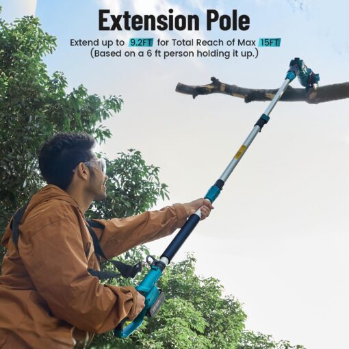 Seesii 10 Inch & 8 Inch Electric Pole Saws for Tree Trimming, Cordless Pole Chainsaw with Extendable Rod (Up to 9.2ft), Auto Oiler, 4000mAh Battery Powered Tree Pruner for Bush & Branch Cutting - Image 9