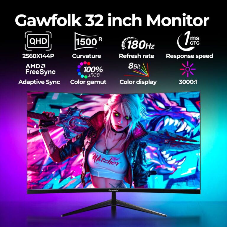 Gawfolk 32 inch Curved Monitor 144hz/180hz Gaming Monitor 1500R QHD (2560x1440p) 2k Computer Monitor Screen with FreeSync, DisplayPort, HDMI, Wall Mountable - Image 7