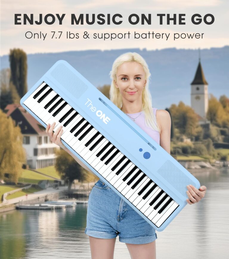 The ONE Smart Keyboard COLOR 61 Keys Piano Keyboard, Music Keyboard with 256 Timbres, 64 Polyphony, 2 Speakers, Built-in LED Lights and Free Apps (Blue) - Image 5