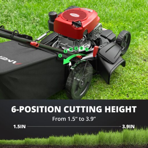 AMERISUN 21" Steel Deck Gas Lawn Mower, Heavy-Duty 3-in-1 Push Mower, 144cc 4-Stroke Engine, 6-Position Height Adjustment, Large 1.4 Bushel Grass Catcher, Durable & Efficient for Yard & Garden - Image 4