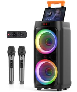 JYX Karaoke Machine with 2 Wireless Microphones for Adults, 8" Big Bluetooth Party Speaker with 500W Peak Power, PA System with LED Disco Light, Rolling Wheels and Trolley, Perfect for Outdoor Home