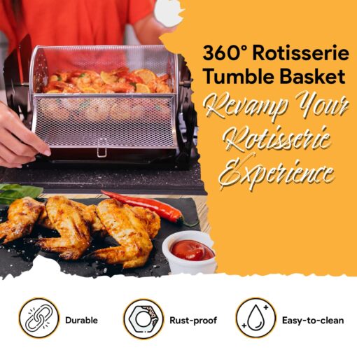 ROTO-Q 360 Family Bundle Rotisserie Kit - Non-Electric Wind-Up Spit Roaster with Rotisserie Basket, Flat Cage, Skewer Set, and Cooking Mat for Grills, Ovens, and Smokers - Indoor & Outdoor BBQ Use - Image 7