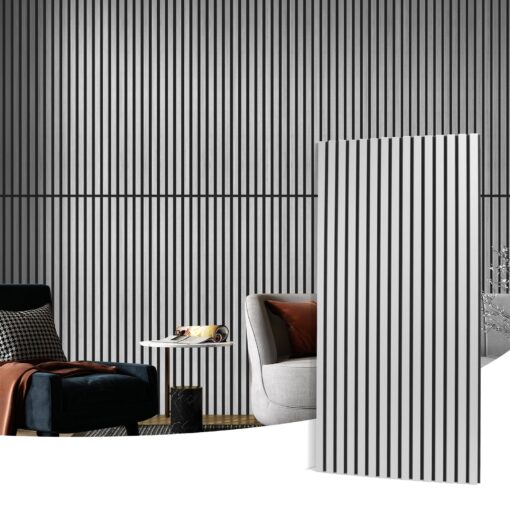 Art3d 4 Wood Slat Acoustic Panels for Wall and Ceiling - 3D Fluted Sound Absorbing Panel with Wood Finish - Brushed Silver